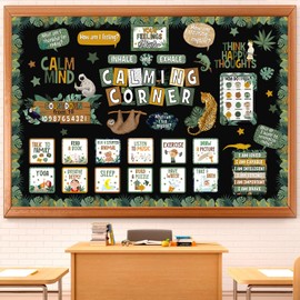Pajean Calming Corner Bulletin Board Decorations Calm Down Bulletin Board Set Mental Health Feelings Chart Emotions Cutouts for Preschool Kindergarten Educational School Decor(Modern Jungle)