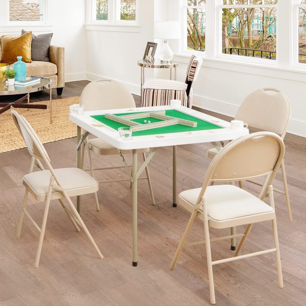 GYMAX GYMAX Mahjong Table, Folding Square 4 Player Card Table