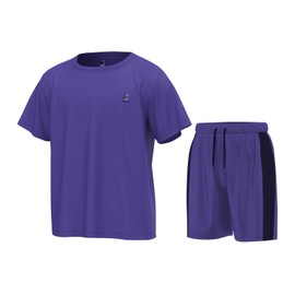 Essenclo Boys Athletic Shorts and Performance T-Shirt Crew Neck Boy Clothes Set, Summer Kids Outfit Size 3-16 (2 Pcs Set) - E1002 - Purple - 13-14