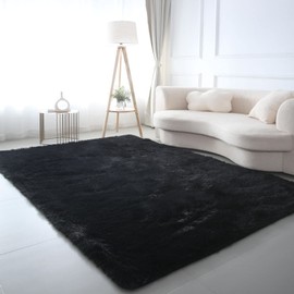 Black Area Rug for Living Room: 5x8 Black Fluffy Area Rugs for Bedroom-Shag Area Rug,Indoor Ultra Soft Fluffy Plush Carpet for Living Room,Bedroom (5x8 Feet, Black)