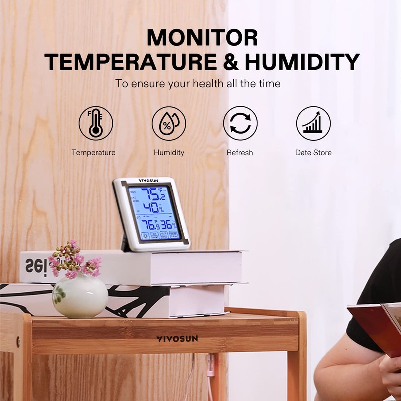 VIVOSUN Digital Thermometer and Hygrometer with 3 Remote Sensors, Indoor