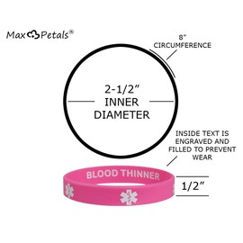 Max Petals Blood THINNER Medical Alert ID Privacy Enhanced Silicone Bracelets 5 Pack