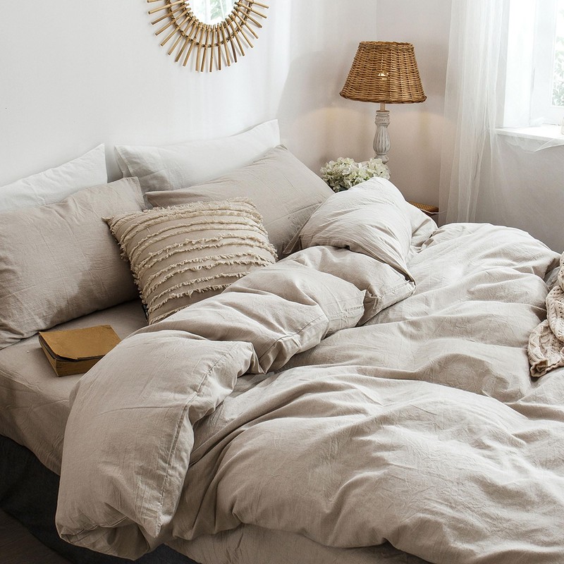 MooMee Bedding Duvet Cover Set 100% Washed Cotton Linen Like