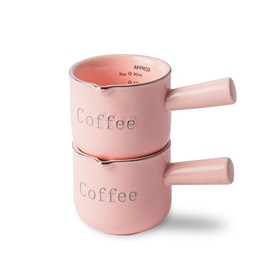 INSETLAN Pink Ceramic Espresso Measuring Cups, Set of 2, 90 ml Espresso Cups with Handle, Durable Heat Resistant Ceramic, Double Thousand Espresso Measuring Cups for Coffee, Milk, Juice, Liquid