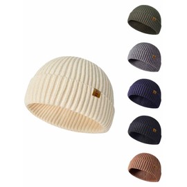 Yutdeng Beanie Hat Men Thermal Warm Winter Hats Classic Soft Knitted Cuffed Beanies Fisherman Beanie Skullcap Trawler Beanies Cap Outdoors Gifts for Men Women,Beige,One Size