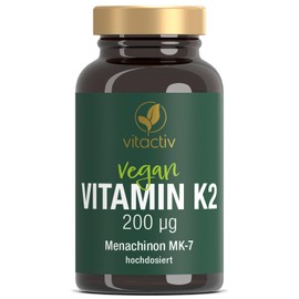 VITACTIV Vitamin K2 Tabletten 200 μg - 180 Stück (180) - Vitamin K2 MK7 All Trans Menaquinon - Für Knochen & Blutgerinnung, Alternative zu K2 Tropfen - Hochdosiert, hohe Bioverfügbarkeit, Vegan