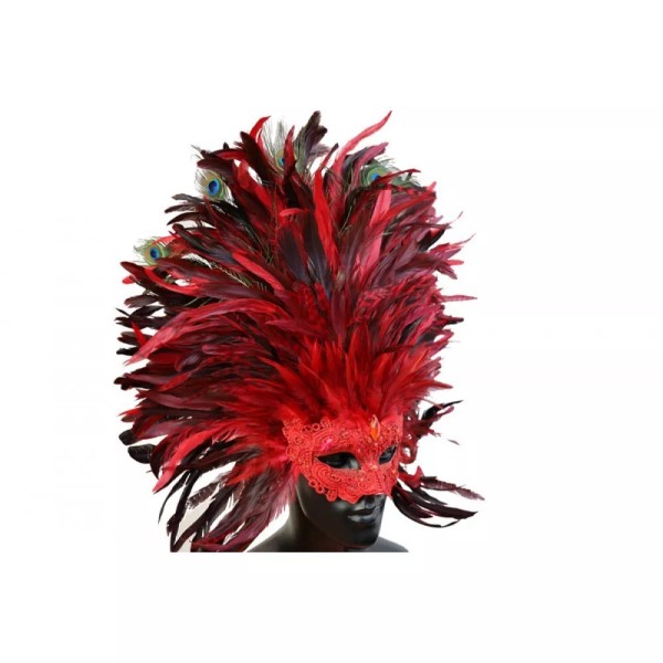 Women's Venetian Mardi Gras Carnival Masquerade Mask with Feathers [Red]