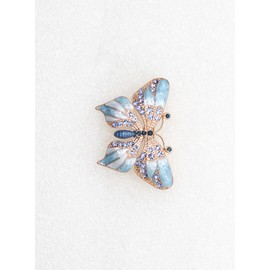 Faship Gorgeous Dark Blue Rhinestone Crystal Enamel Butterfly Pin Brooch - Dark Blue/Rose gold plated