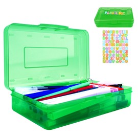 Pencil Box, Children's Pencil Box, Pen Organiser, Pen Storage, Pen Box with Lid, Storage Pens, Transparent Stationery Box, Stackable Stationery Organiser Stickers, Pencil Box for Girls, Green, pencil
