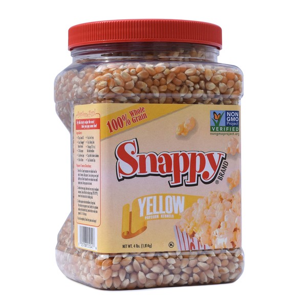 Snappy Popcorn Snappy Yellow Popcorn Kernels, 4lb Resealable Jar, 4 Pound (Pack of 6)