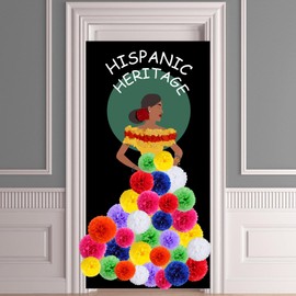 Mooliwe 34 Pcs Hispanic Heritage Month Door Cover with Paper Flowers Latin American Banner Spanish Classroom Decorations for National Hispanic Classroom School Party Supplies