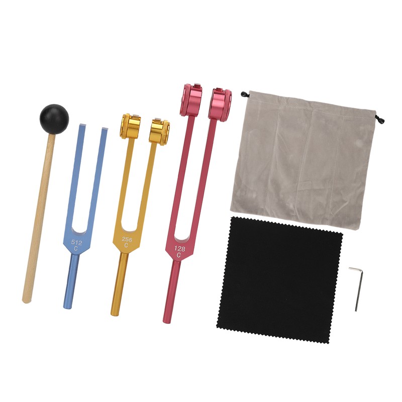 Tuning Forks Set for Healing with Mallet 3 Color Weighted