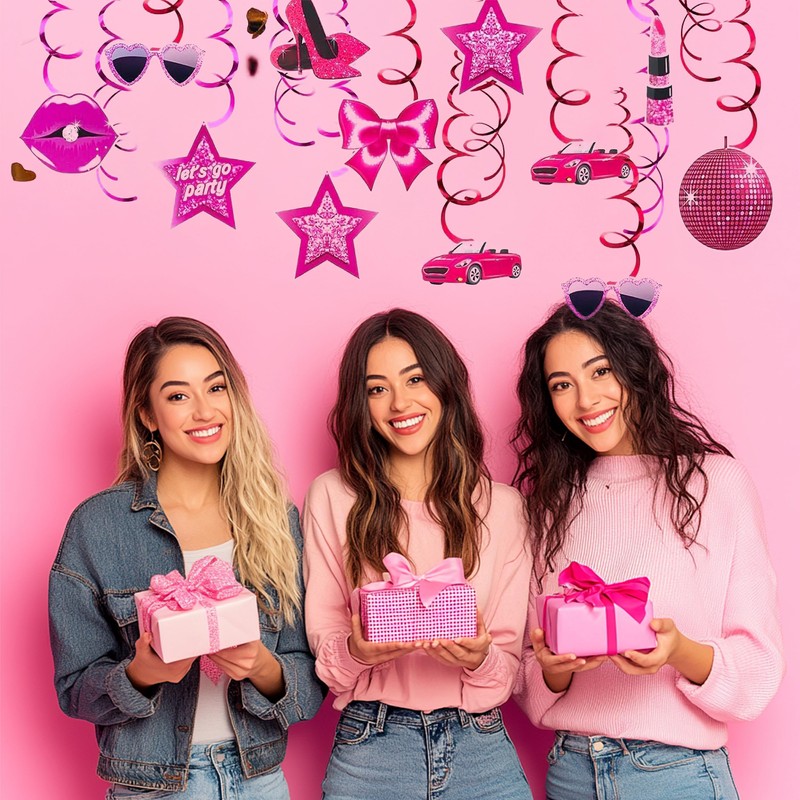 48 PCS Hot Pink Princess Party Decorations - Hanging Decorations