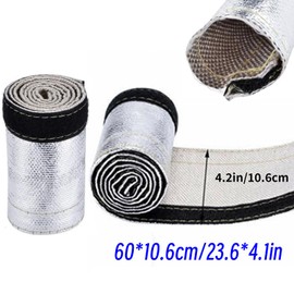 Insulated Wire Hose Sleeve, Cover Gray White Heat Shield Sleeve with Aluminized Outer Layer 600x106mm for Braided Hoses, Fuel Lines, Cables or Electrical Wiring Heat Protection