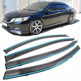 GEARZAAR For 2013-2017 Honda Accord Chrome Trim Window Visors Vent Rain Guards Deflector