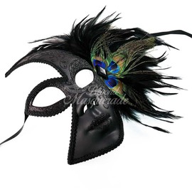 Full-face Feather Masquerade Mask Black