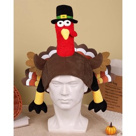 Dkomekii Plush Turkey Hat, Funny Turkey Headwear for Thanksgiving Night Event, Dress-up Party, Thanksgiving Decor