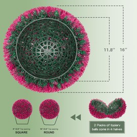 AOKIIE 16.7 Inch Artificial Pine Cone Topiary Balls Set of 2, Rose Boxwood Balls with 7 Layers Leaves UV Protection Faux Evergreen Plants Outside Decor for Porch Garden Backyard