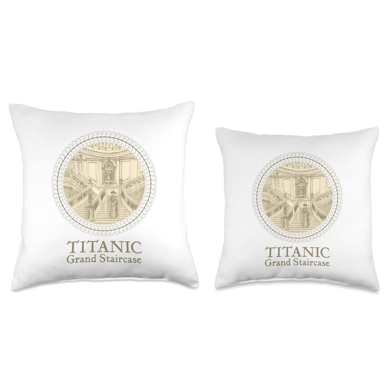 Titanic Grand Staircase Drawing Cruise Ship Ocean Queen Throw Pillow