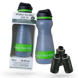 WATER TO GO Water Filter Bottle (18.5oz/55cl) Perfect for Hiking Camping Travel and Survival - Eco-friendly Bioplastic - Includes 3 filters