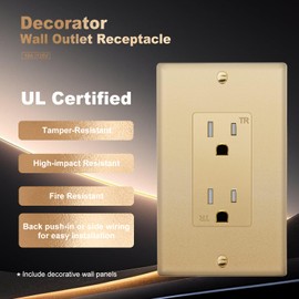 Micmi 15A Decorator Receptacle Outlet, Tamper Resistant, Decorative Electrical Receptacle, 15 Amp 125 Volt, Grounding with Wall Plate UL Listed (Golden, 50pack)