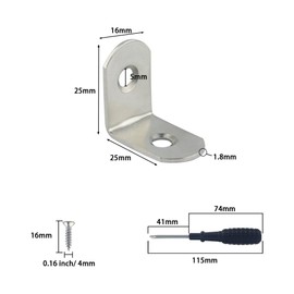 ONLISUM L Bracket Corner Braces, 22 Pcs Stainless Steel L Shaped 90 Degree Right Angle Connector Bracket, Corner Bracket for Shelves Wood Furniture Cabinet Chair Drawer with 44 Pcs Screws(25x25x16mm)