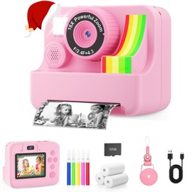 MVNHFSO 1080P Instant Digital Print Camera for Kids - Kids Camera for Girls and Boys, Ages 3-12, Portable Toy with 32GB SD Card & 3 Rolls Printing Paper - Best Christmas Birthday Gift for Kids, Pink