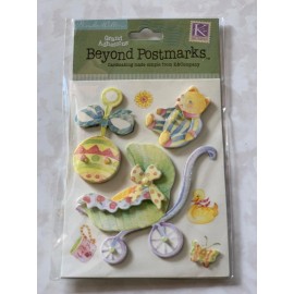 K&COMPANY 3D STICKERS BEYOND POSTMARKS BABY CARRIAGE BEAR RATTLE 7PCS
