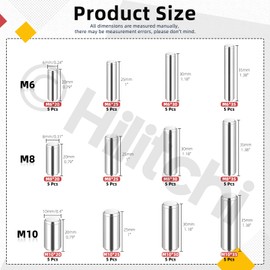Hilitchi 60PCS Dowel Pin M6 M8 M10 304 Stainless Steel Shelf Support Pegs Cylindrical Shelf Support Peg Pin Rod Fasten Elements for Fixing a Component's Position Join Components