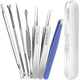 Teenitor 7 Pcs Pimple Popper Tool Kit, Surgical Grade Blackhead Remover Tools, Ingrown Hair Tweezers, Blackhead Extractor Pimple Extractor, Black Head Remover for Face