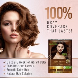 Herbishh Hair Color Shampoo Pouch (Light Brown) + Hair Growth Serum | 3-in-1 Gray Coverage Shampoo – Natural Light Brown Color | Lightweight Botanical Serum for Fuller, Healthy Hair