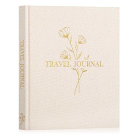 Lanpn Travel Photo Journal Notebook for Women Men, Linen Travel Log Diary Scrapbook Memory Book with Prompts, Anniversary Journals Traveling Gifts (Beige, 110 Pages)