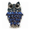 Navy Blue Diamante Enamel 'Owl' Brooch In Rhodium Plating -