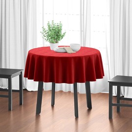 Encasa Cotton Canvas Tablecloth | Deep Red Plain | Rectangle Size 140cm Round | Dining Table Cloth for Decoration - Machine Washable