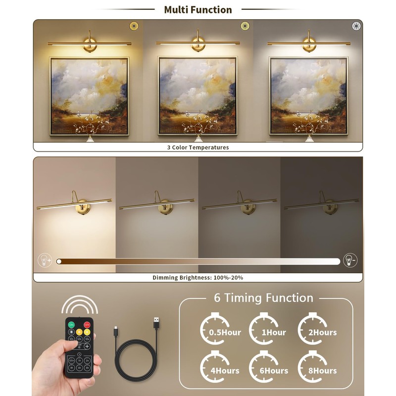 JOOSENLUX Battery Operated Picture Lights Modern Wireless Wall Lights 24.4"
