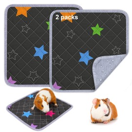 Bienbee Guinea Pig Bedding, 2 Pack 12" x 12" Reusable Guinea Pig Cage Liner Waterproof and Absorbent Small Animal Bedding Washable Guinea Pig Pee Pads for Small Pet Hamster Rabbit Squirrel, Black