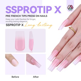 SAVILAND PRESS ON NAIEL: French Gel Nail Tips Thick and Durable Press-On Nails Long Square 160pcs Full Cover French Tip Nail Acrylic Gel Kit Matte Fake Nail Tips Press On Nail Easy Nail Extension DIY