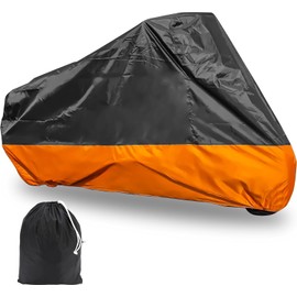 Motorcycle Cover XXXL Waterproof for Harley for Ultra Classic Davidson, Large for Street Glide for Electra for Touring FLHTCU for Road King for GL for Honda for Goldwing Outdoor Weather (Black Orange)