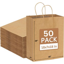 JET PAPER BAGS - 17”x7”x18” Inch [50 Pcs] Large Brown Paper Bags with Handles Ideal for Takeout, Grocery, Goody, Retail, Party, Gifts, Weddings - Recyclable Kraft Paper Gift Bags with Handles