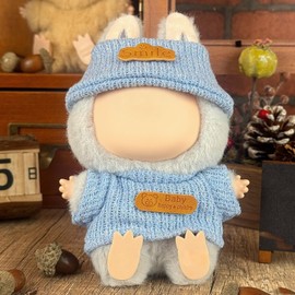 Doll Clothes for 17cm Figures, Cute Blue Handmade Knitted Sweater Suit