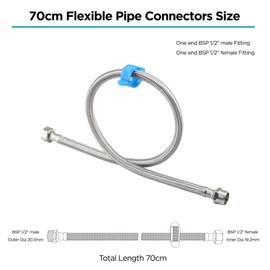 70CM Flexible Pipe Extension BSP 1/2" Male to BSP 1/2" Female Stainless Steel Braided Hose Water Supply Hose Connector 2 Pcs