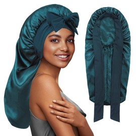 PHILIGHTS Long Bonnet with Tie Band, Satin Silk Hair Bonnet for Sleeping Women, Double Layer Sleep Bonnets for Women, Silky Sleep Cap for Curly Hair & Braids
