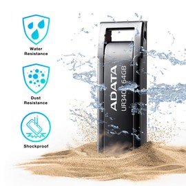 ADATA Memoria USB UR340, 64GB, USB 3.2, Lectura 100 MB/s, Negro