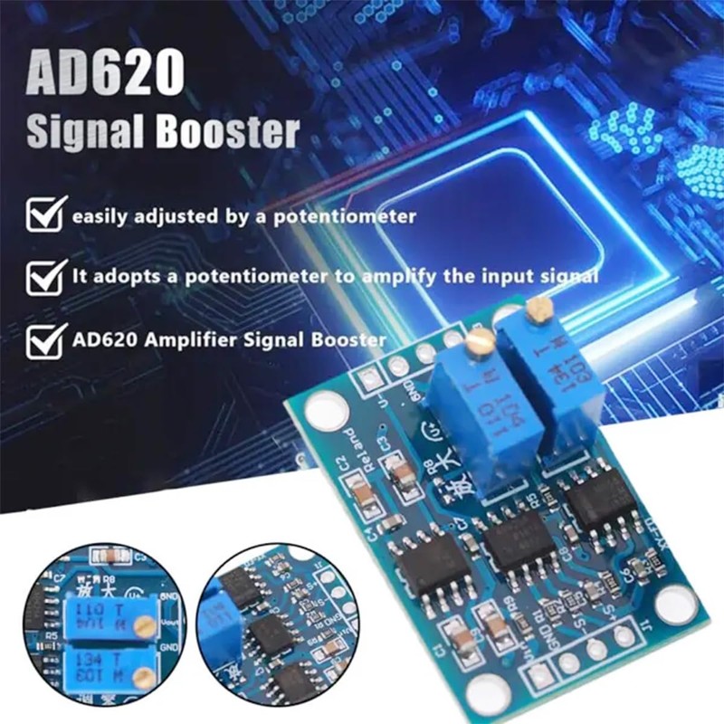 DAOKAI AD620 Voltage Amplifier Module 1.5-1000 Gain Adjustable Microvolt Millivolt