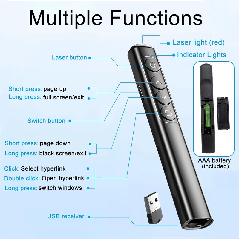Neoreser Presentation Clicker, Pointer for Presentation via USB Receiver, Red