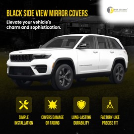 Trim Illusion Gloss Black Car Side Rear View Mirror Cover Caps Overlay Trim Compatible with Jeep Grand Cherokee/L 2022-2024, MC6348BLK