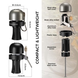 ROCKBROS 2-in-1 Bicycle Bell as Handlebar Plug, Bicycle Bell as Handlebar End Caps, Mini Bell Bicycle Horn Suitable for Road Bikes with Curved Handlebar, Drop Bar Handlebar Racing Handlebar, 22.2 mm