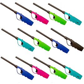 Generic Best Brands USA Long Lighters Bulk Pack, Multi Use Butane Refillable Fire Lighters, Ideal for Fireplace Candle BBQ Grill Gas Stove Campfire, Neon Colors, 12 Pack