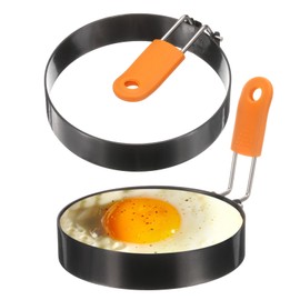 HARFINGTON 2Pcs Egg Rings 4" Stainless Steel Nonstick Pancake Cooking Ring with Silicone Handle for Griddle Frying Eggs Sandwich Omelets Breakfast