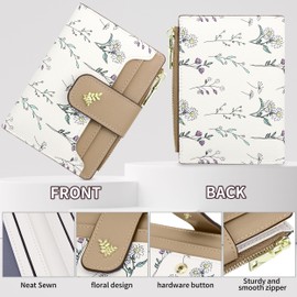 Farcauo Cute Brown Flower Wallet for Women Small Kawaii Coin Purse with ID Window Lightweight and Stylish Design Compact Cash Wallet for Ladies